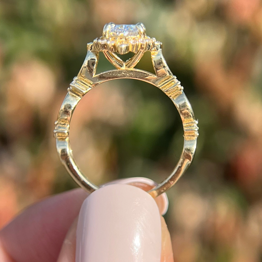 3 CT Oval Floral Halo Vintage Engagement Ring  - Lab Grown Diamond