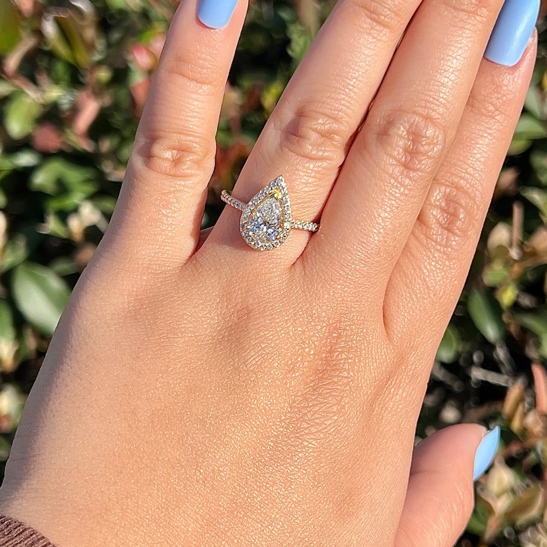 2 CT Pear Cut Halo Pave Engagement Ring - Lab Grown Diamond
