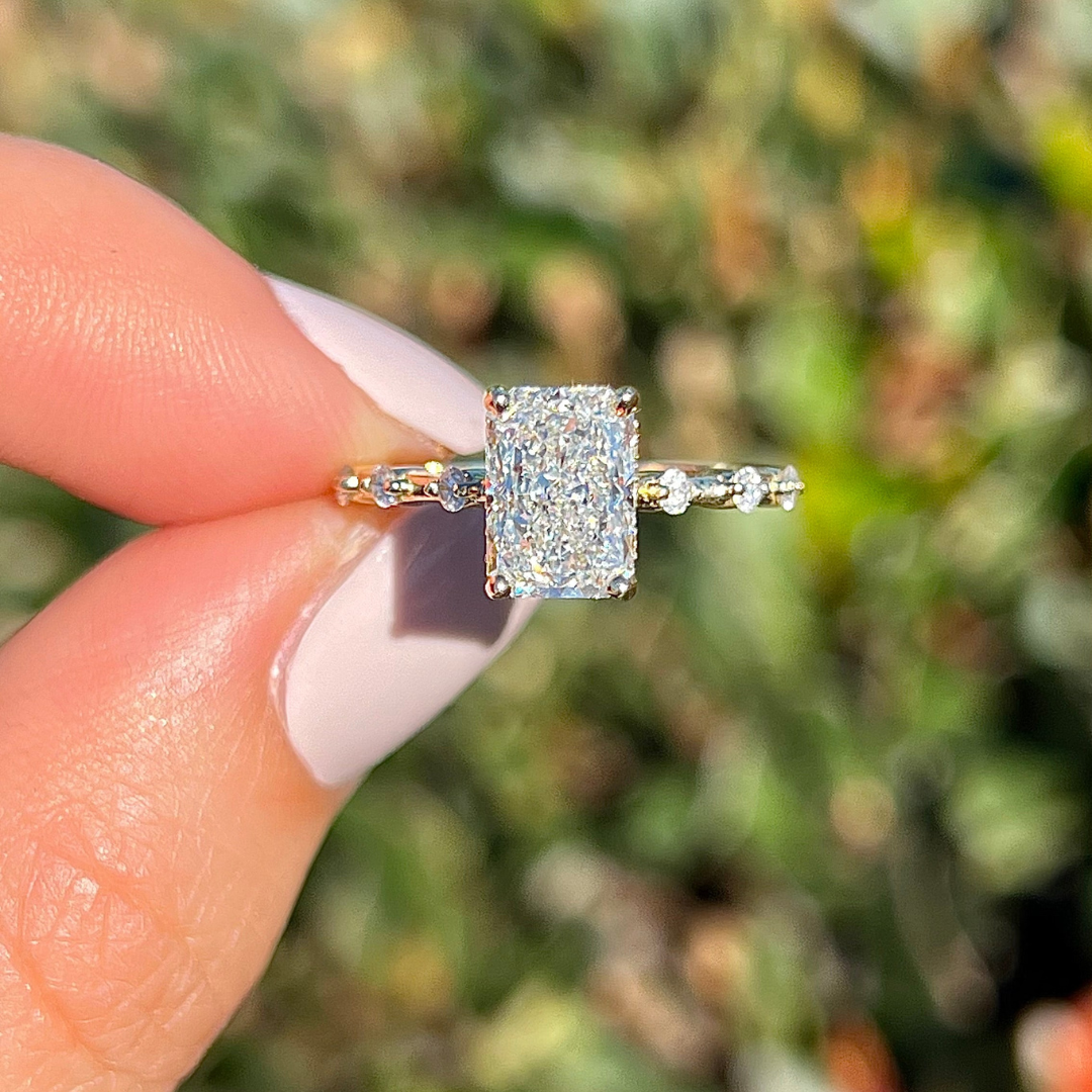 1 CT Radiant Cut Petite Pave Engagement Ring - Lab Grown Diamond
