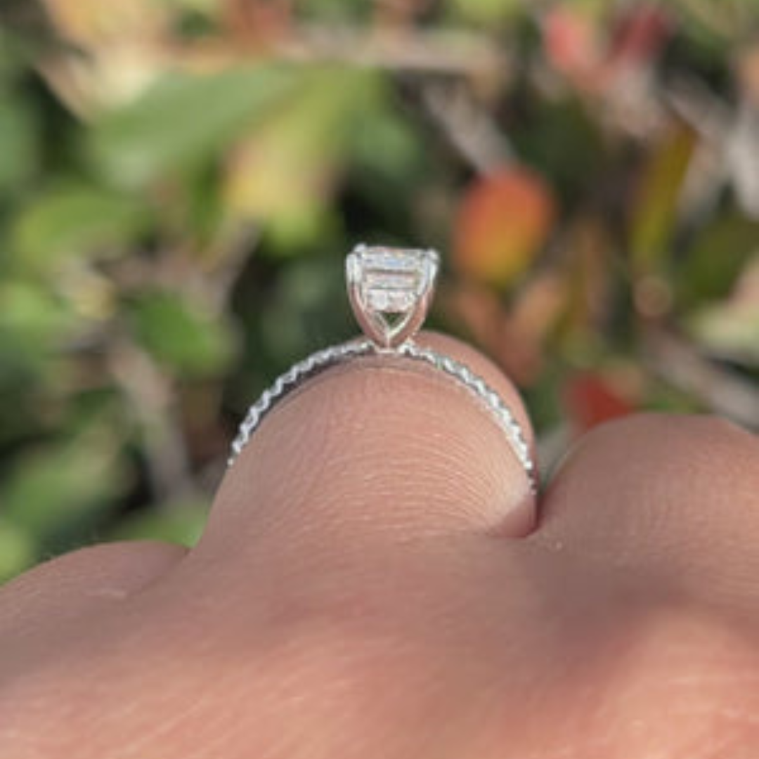 1 CT Emerald Cut Pave Engagement Ring - Lab Grown Diamond