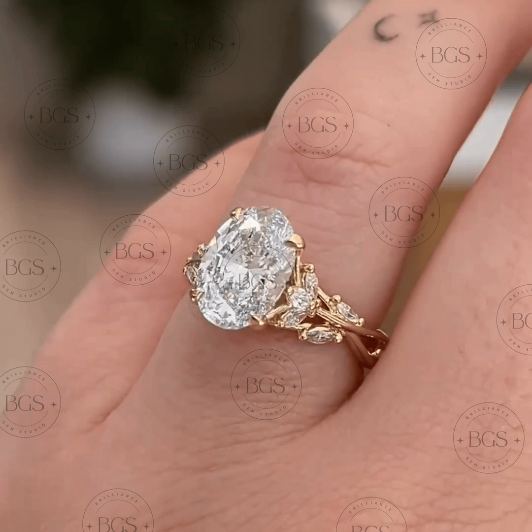 3 CT Oval Cut Floral Natural Inspire Engagement Ring - Lab Grown Diamond