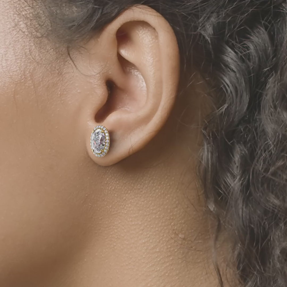1 CT Oval Cut Moissanite Diamond Halo  Earrings