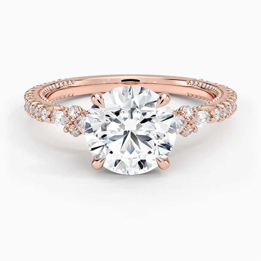 2 CT Round Cut Moissanite Diamond Cluster Pave Engagement Ring