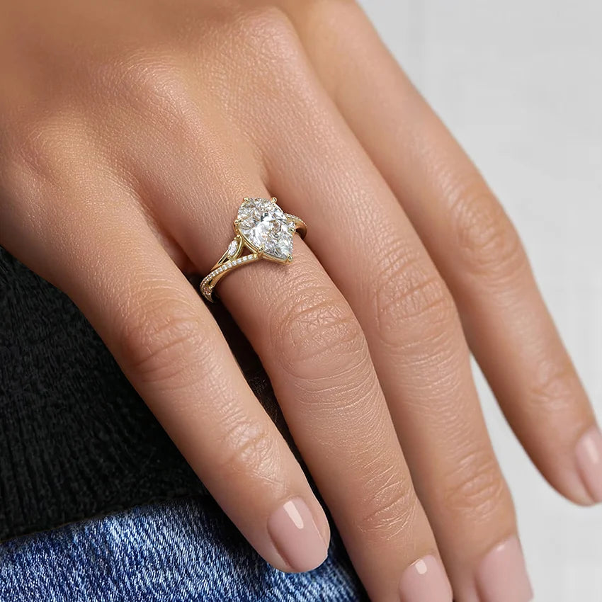 2 CT Pear Cut Moissanite Diamond Nature Inspired Engagement Ring