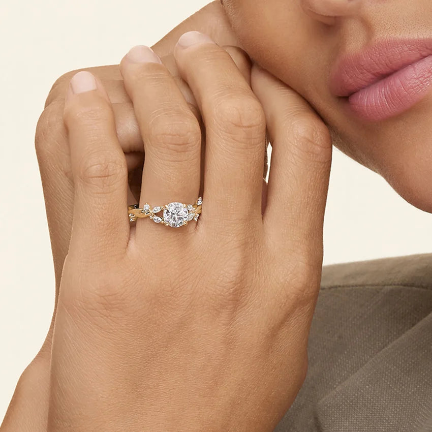 2 CT Round Cut Moissanite Diamond Nature Inspired Engagement Ring