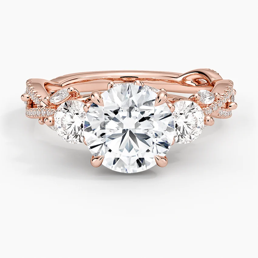 2 CT Round Cut Moissanite Diamond Three Stone Nature Inspired Engagement Ring