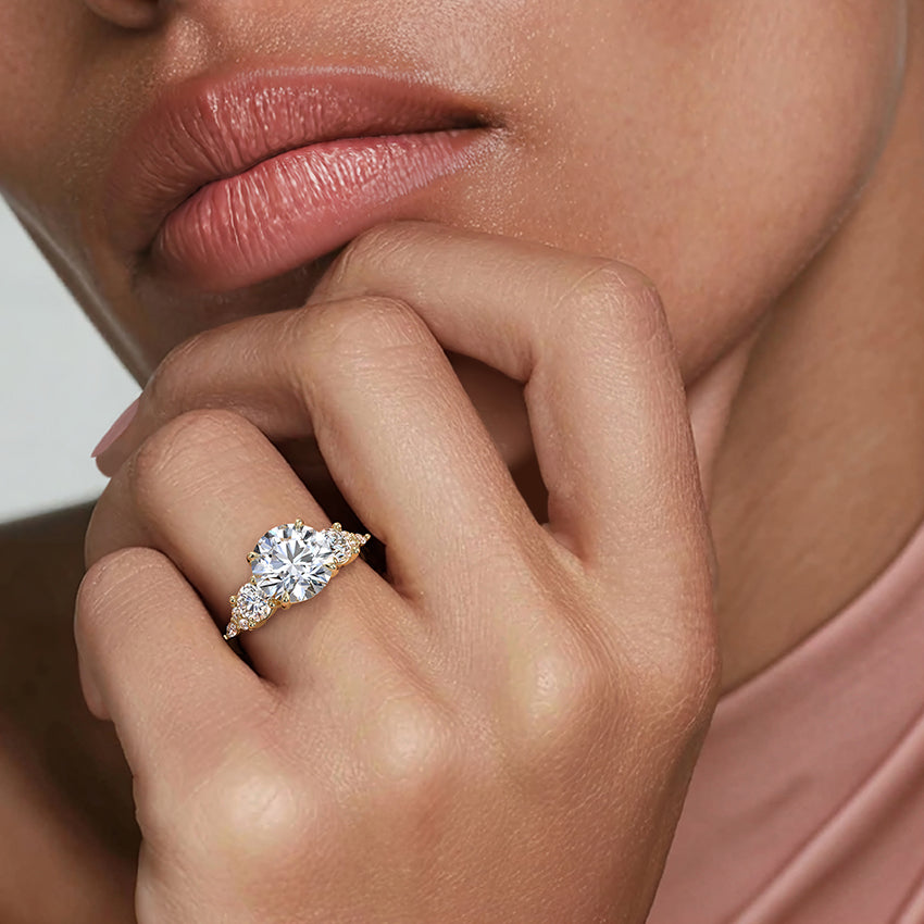 2 CT Round Cut Moissanite Diamond Three Stone Engagement Ring
