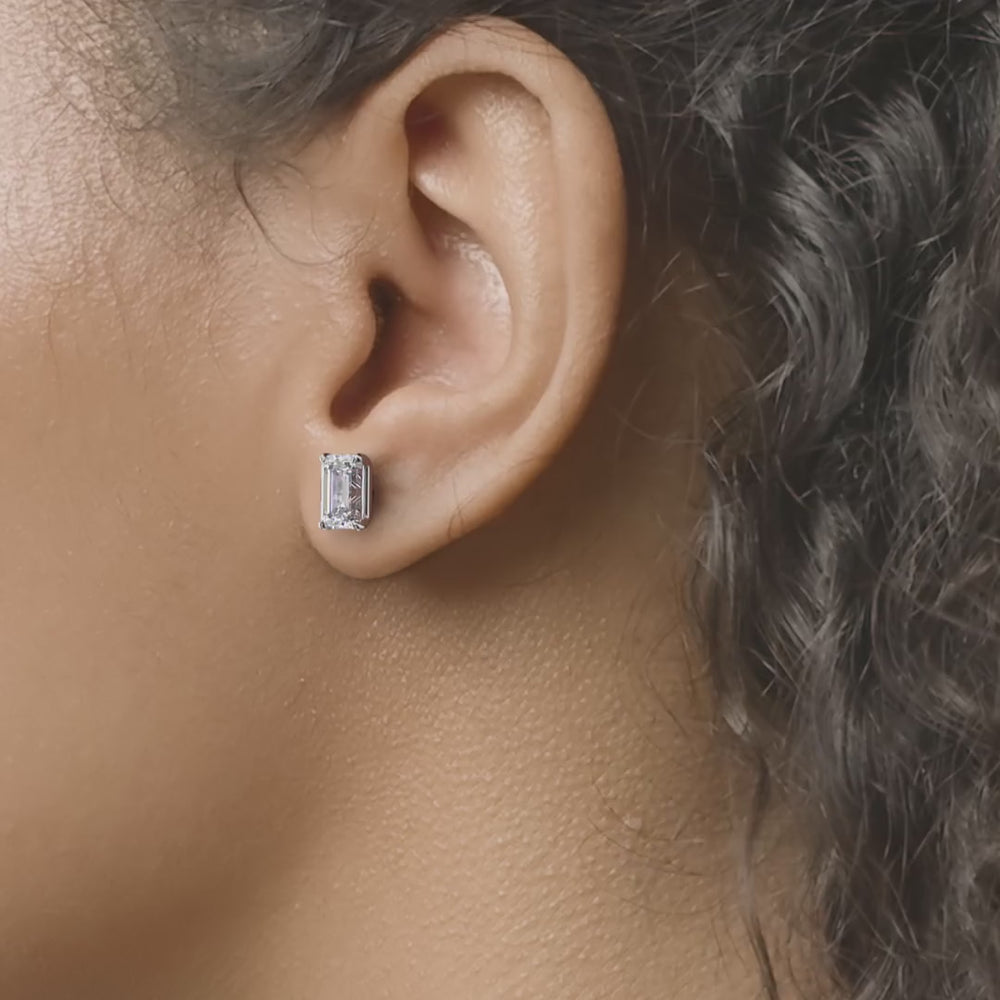 1 CT Emerald Cut Moissanite Diamond Earrings