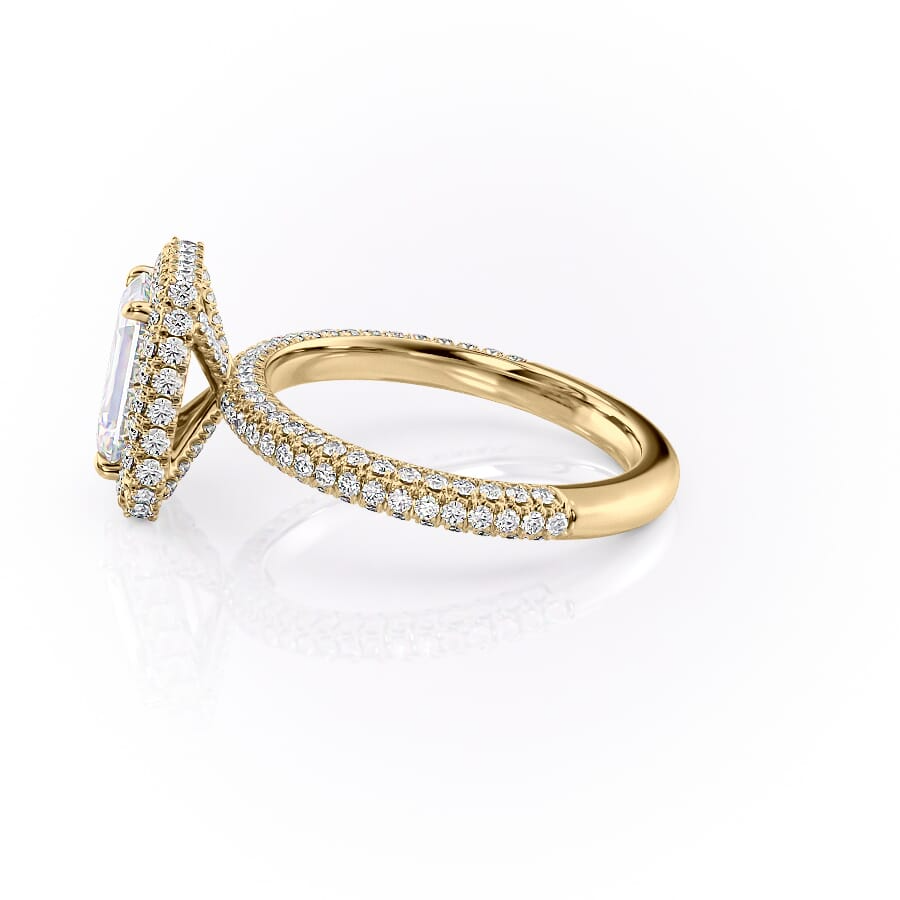 1 CT Emerald Cut Halo Pave Engagement Ring - Moissanite Diamond