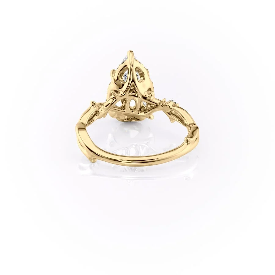 2 CT Pear Cut Halo Nature Inspired Engagement Ring - Moissanite Diamond