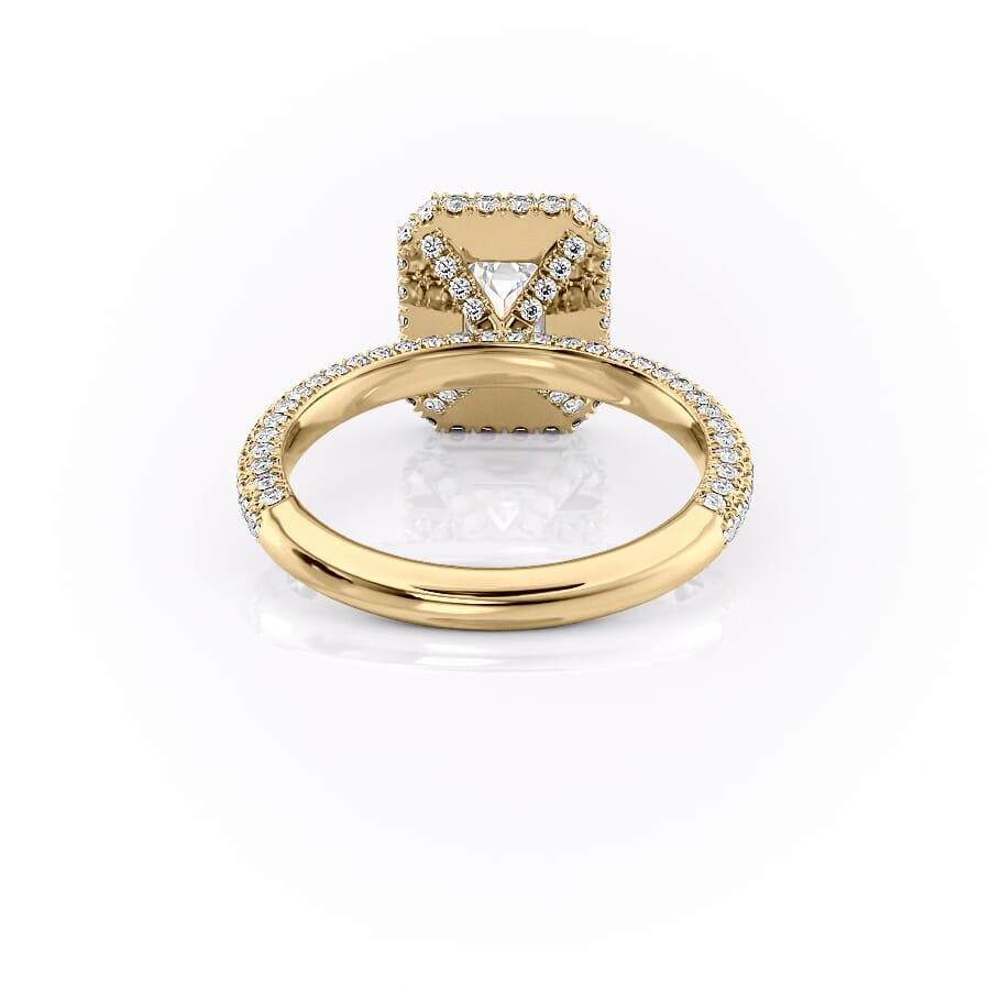 1 CT Emerald Cut Halo Pave Engagement Ring - Moissanite Diamond