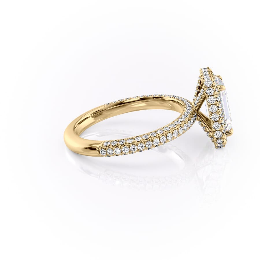 1 CT Emerald Cut Halo Pave Engagement Ring - Moissanite Diamond