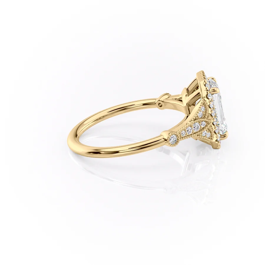 1 CT Emerald Cut Halo Vintage Engagement Ring - Moissanite Diamond