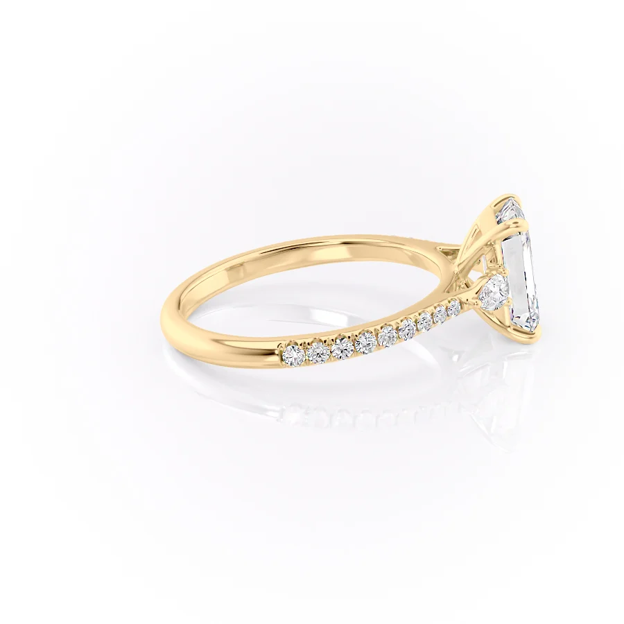 1 CT Emerald Cut Pave Three Stone Engagement Ring - Moissanite Diamond