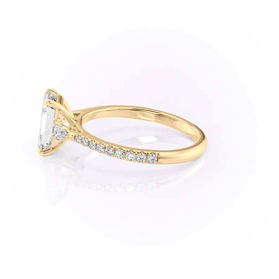 1 CT Emerald Cut Pave Three Stone Engagement Ring - Moissanite Diamond