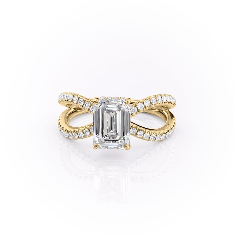 1 CT Emerald Cut Unique Split Shank Engagement Ring - Moissanite Diamond