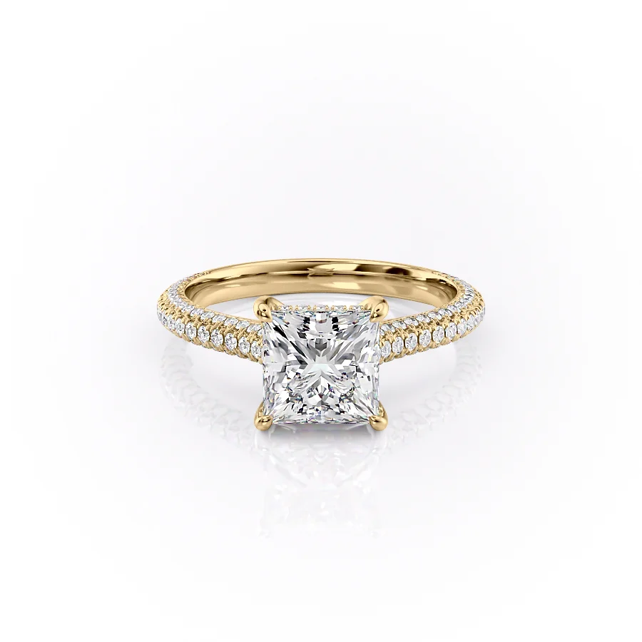 2 CT Princess Cut Three Side Pave Engagement Ring - Moissanite Diamond