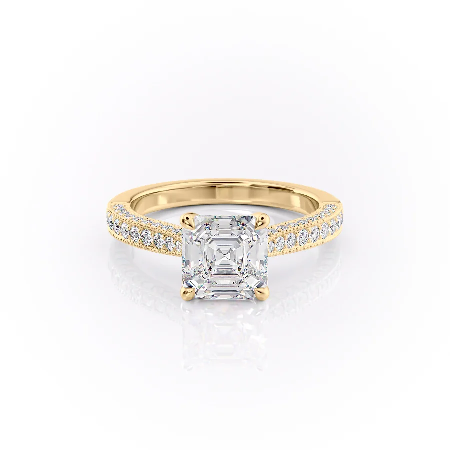 2 CT Asscher Cut Vintage Three Side Pave Engagement Ring - Moissanite Diamond