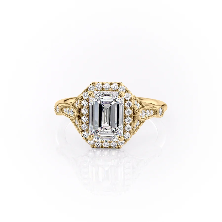 1 CT Emerald Cut Halo Vintage Engagement Ring - Moissanite Diamond