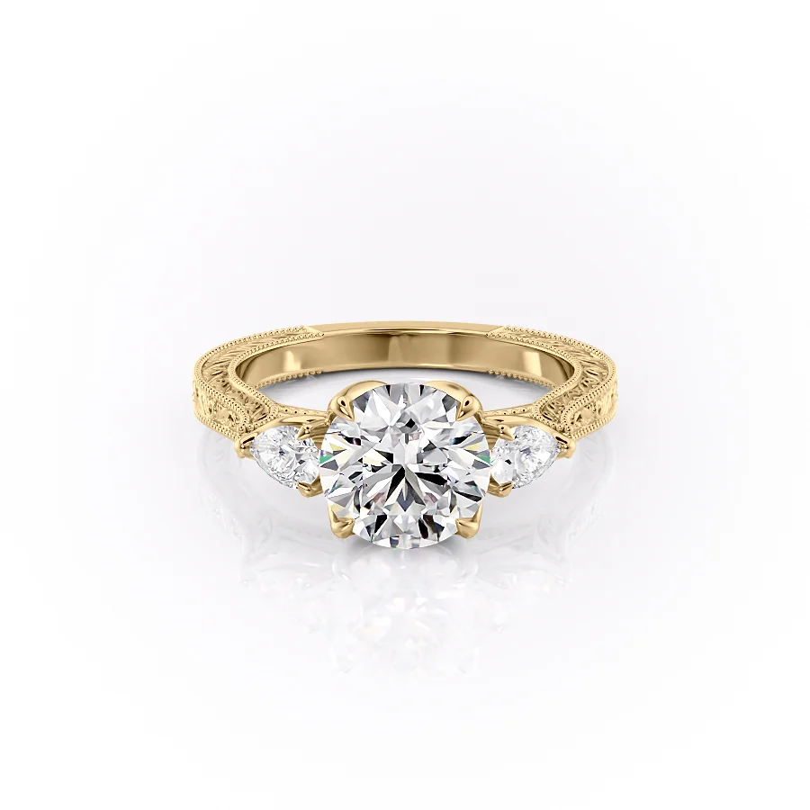2 CT Round Cut Three Stone Vintage Engagement Ring - Moissanite Diamond