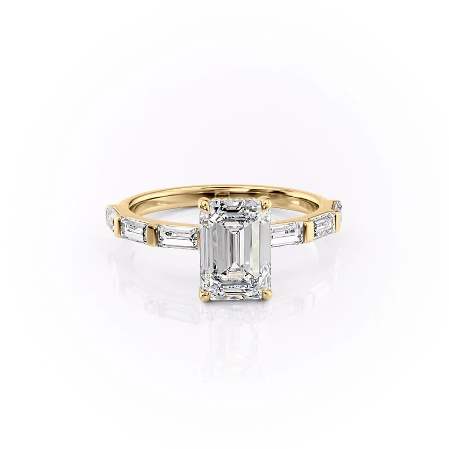 1 CT Emerald Cut Pave Engagement Ring - Moissanite Diamond
