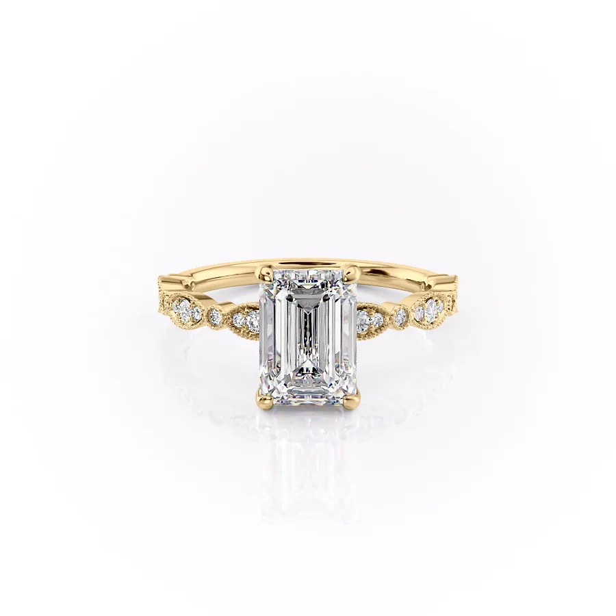 1 CT Emerald Cut Milgrain Engagement Ring - Moissanite Diamond