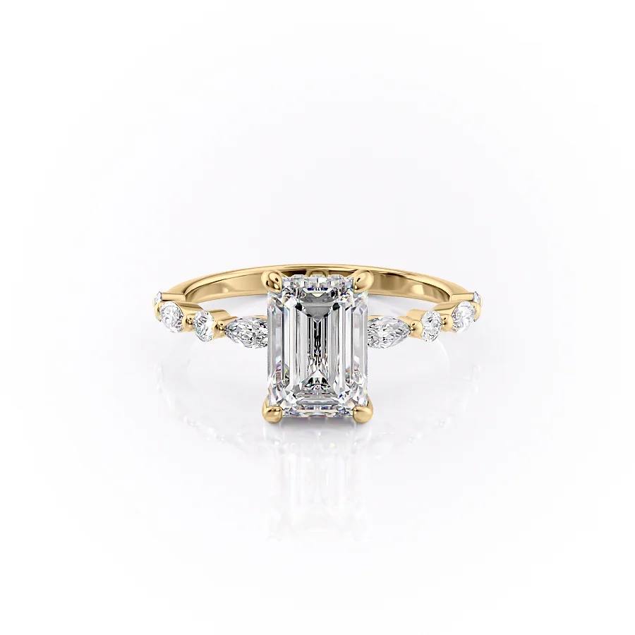 1 CT Emerald Cut Pave Engagement Ring - Moissanite Diamond