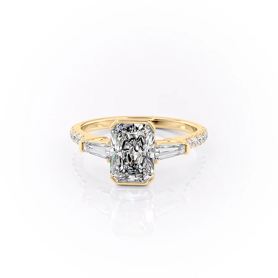 1 CT Radiant Cut Half Bezel Engagement Ring - Moissanite Diamond