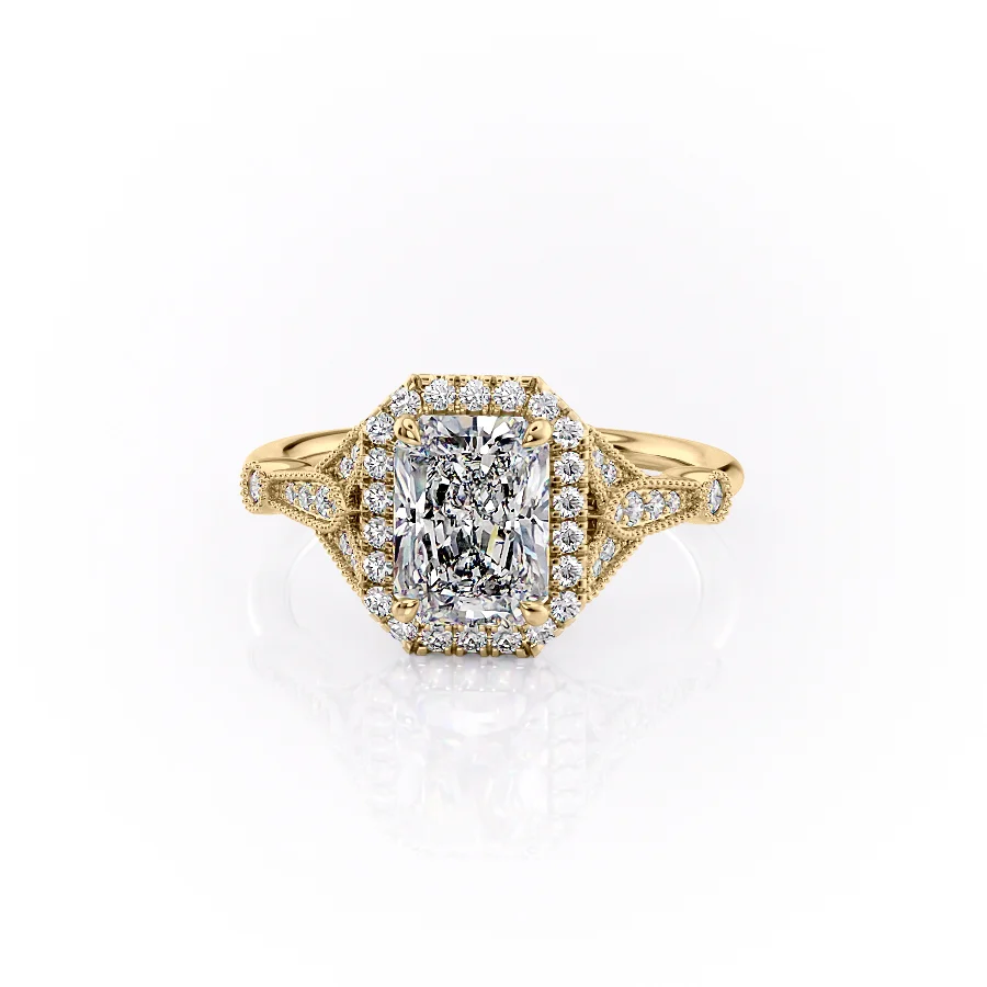 1 CT Radiant Cut Halo Vintage Engagement Ring - Moissanite Diamond