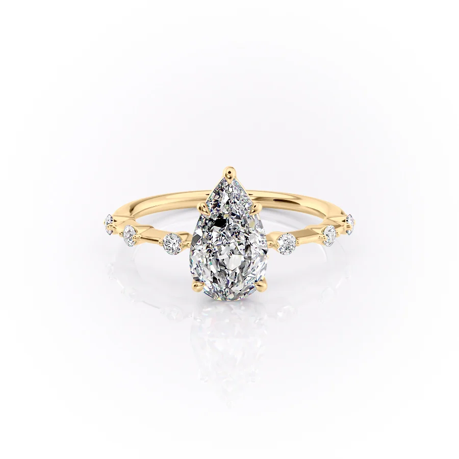 2 CT Pear Cut Petite Pave Engagement Ring - Moissanite Diamond