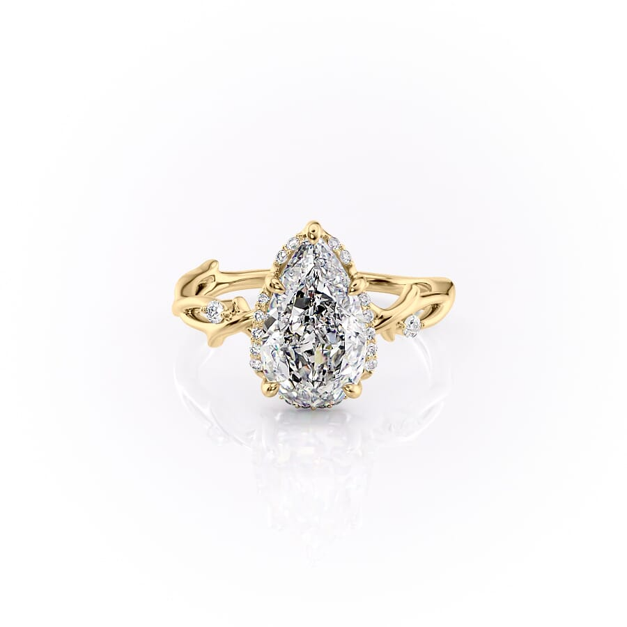 2 CT Pear Cut Halo Nature Inspired Engagement Ring - Moissanite Diamond