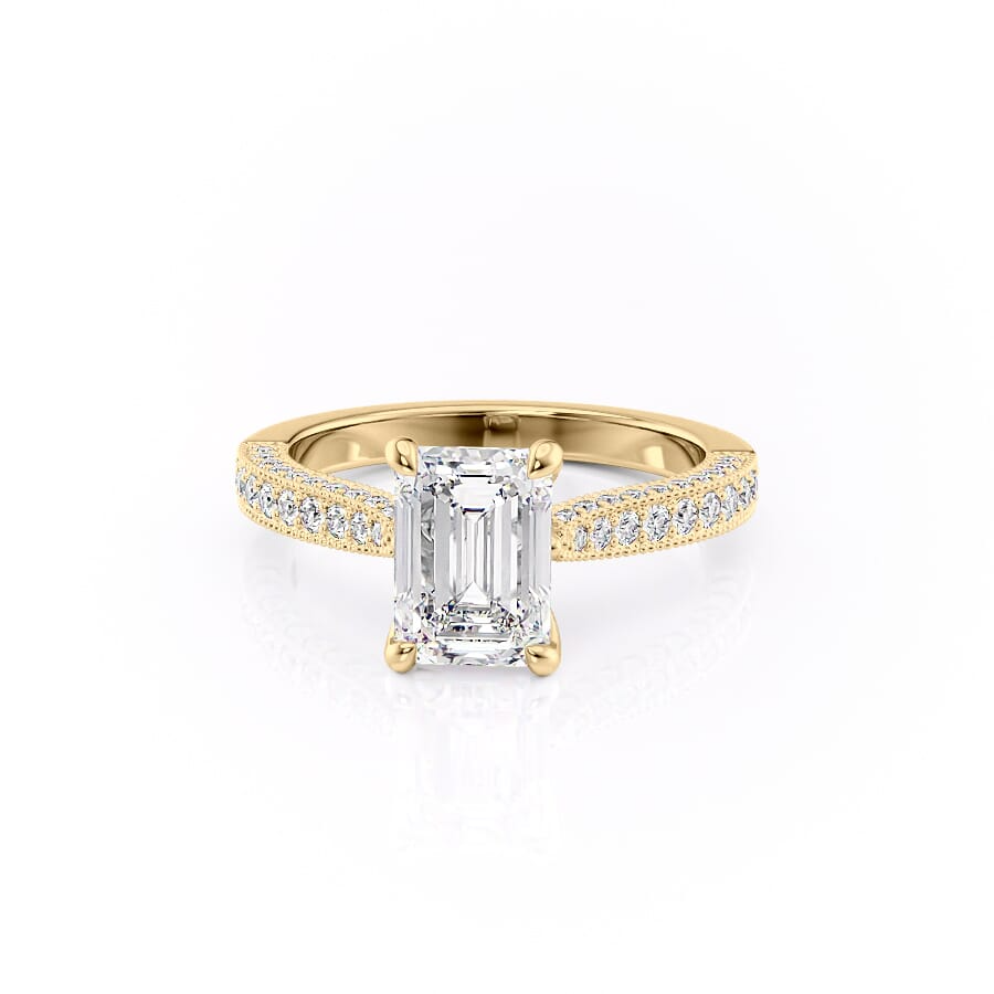 1 CT Emerald Cut Three Side Pave Engagement Ring - Moissanite Diamond
