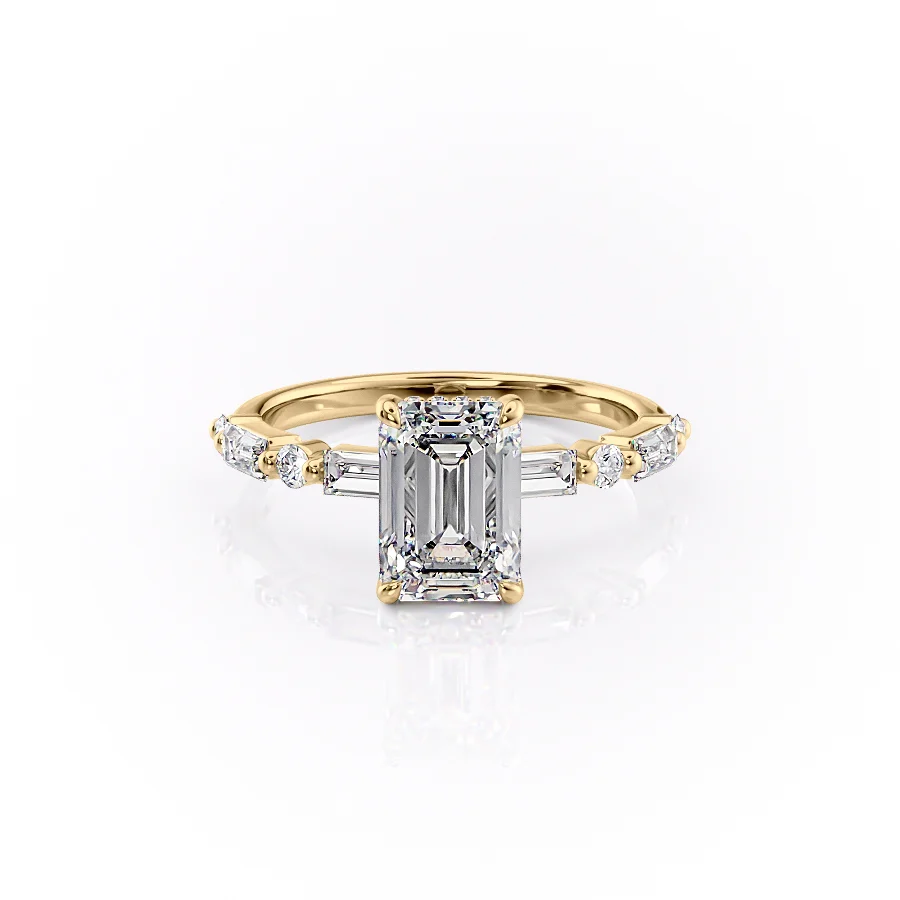 1 CT  Emerald Cut Pave Engagement Ring - Moissanite Diamond