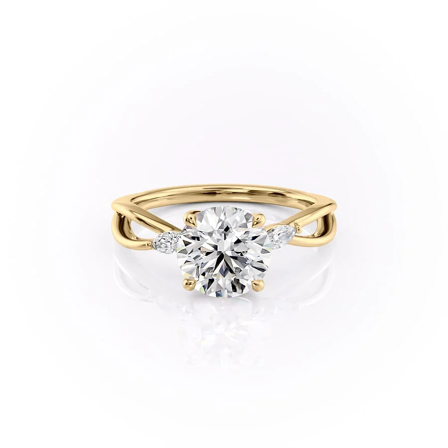 1 CT Unique Round Cut Three Stone Engagement Ring - Moissanite Diamond
