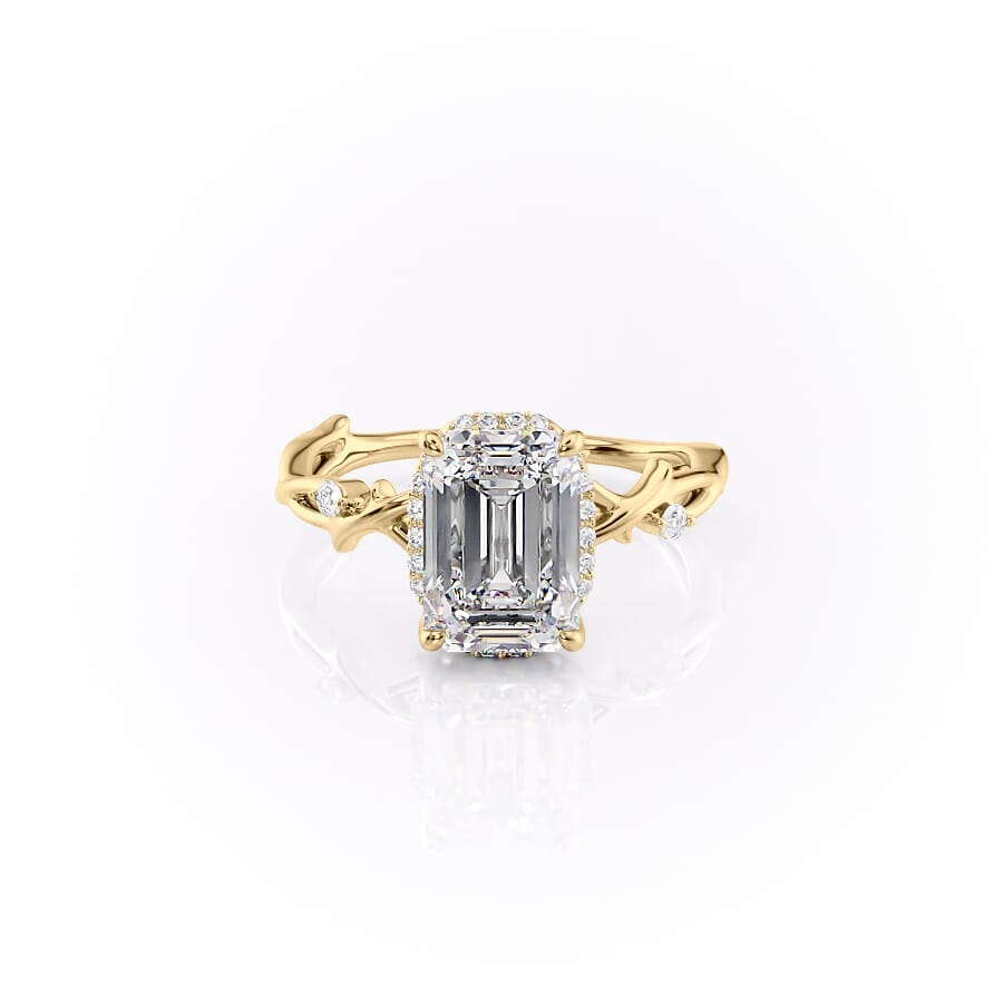 1 CT Emerald Cut Halo Nature Inspired Engagement Ring - Moissanite Diamond