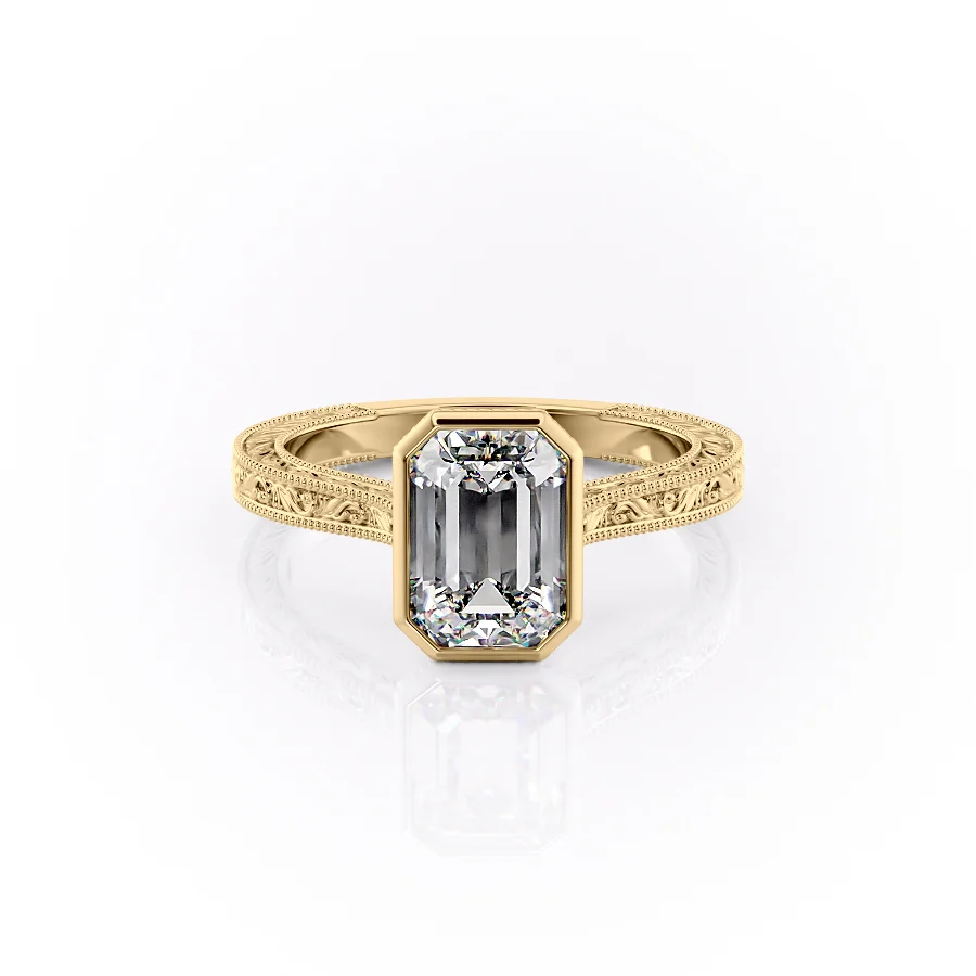 1 CT Emerald Cut Vintage Halo Engagement Ring - Moissanite Diamond