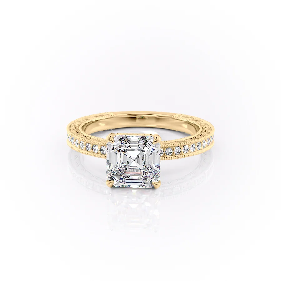2 CT Asscher Cut Milgrain Engagement Ring - Moissanite Diamond