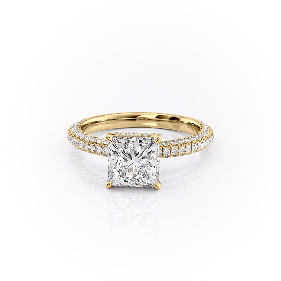 2 CT Princess Cut Three Side Pave Engagement Ring - Moissanite Diamond