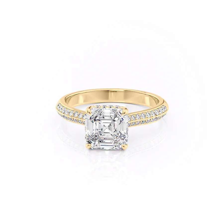 2 CT Asscher Cut Double Side Pave Engagement Ring - Moissanite Diamond