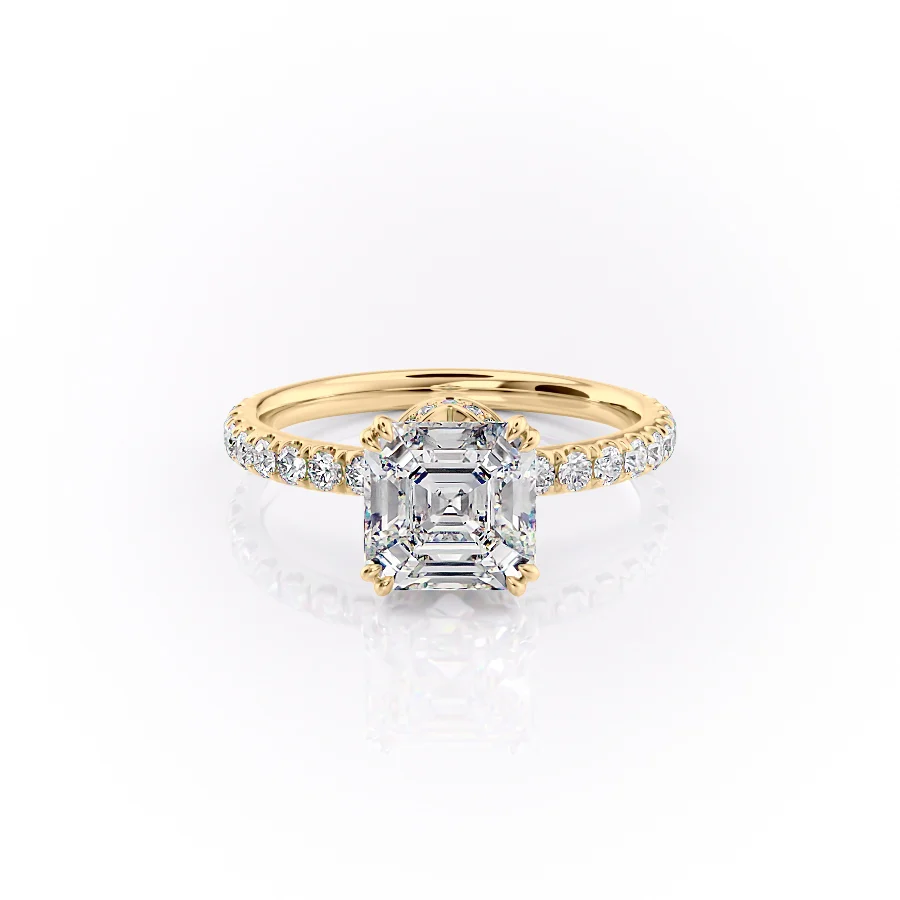 2 CT Asscher Cut Hidden Halo Pave Engagement Ring - Moissanite Diamond