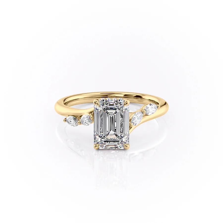 1 CT Emerald Cut Sweeping Engagement Ring - Moissanite Diamond