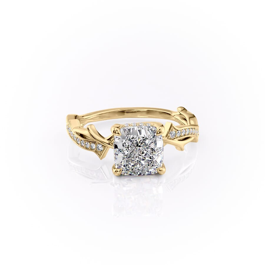 2 CT Cushion Cut Twig Hidden Halo Engagement Ring - Moissanite Diamond