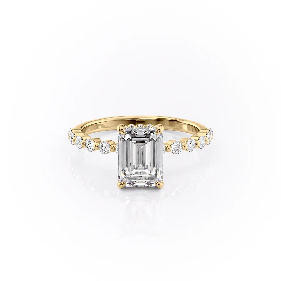 1 CT Emerald Cut Hidden Pave Engagement Ring - Moissanite Diamond