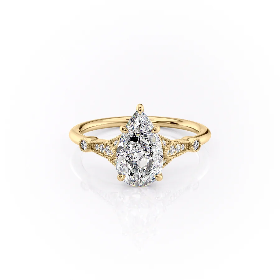 2 CT Pear Cut Milgrain Engagement Ring - Moissanite Diamond