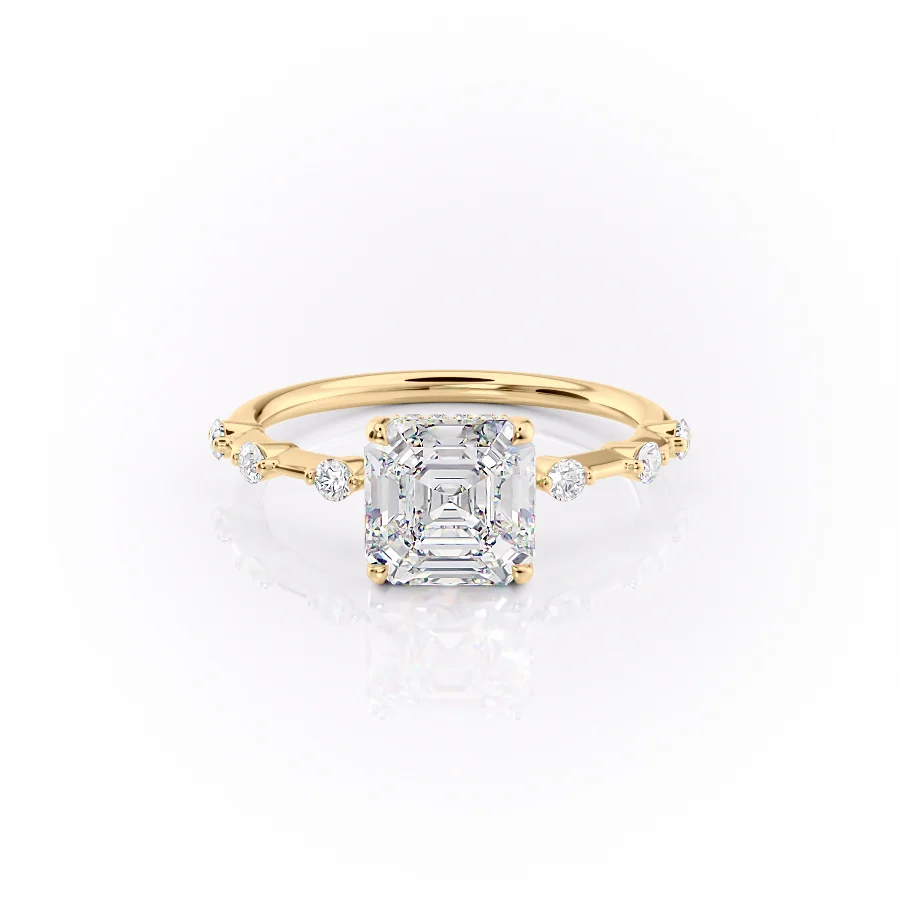 2 CT Asscher Cut Petite Pave Engagement Ring - Moissanite Diamond