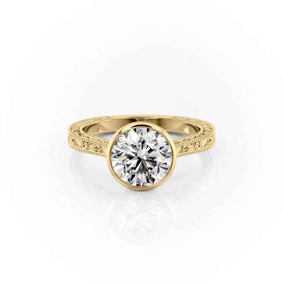 2 CT Round Cut Bezel Vintage Engagement Ring - Moissanite Diamond