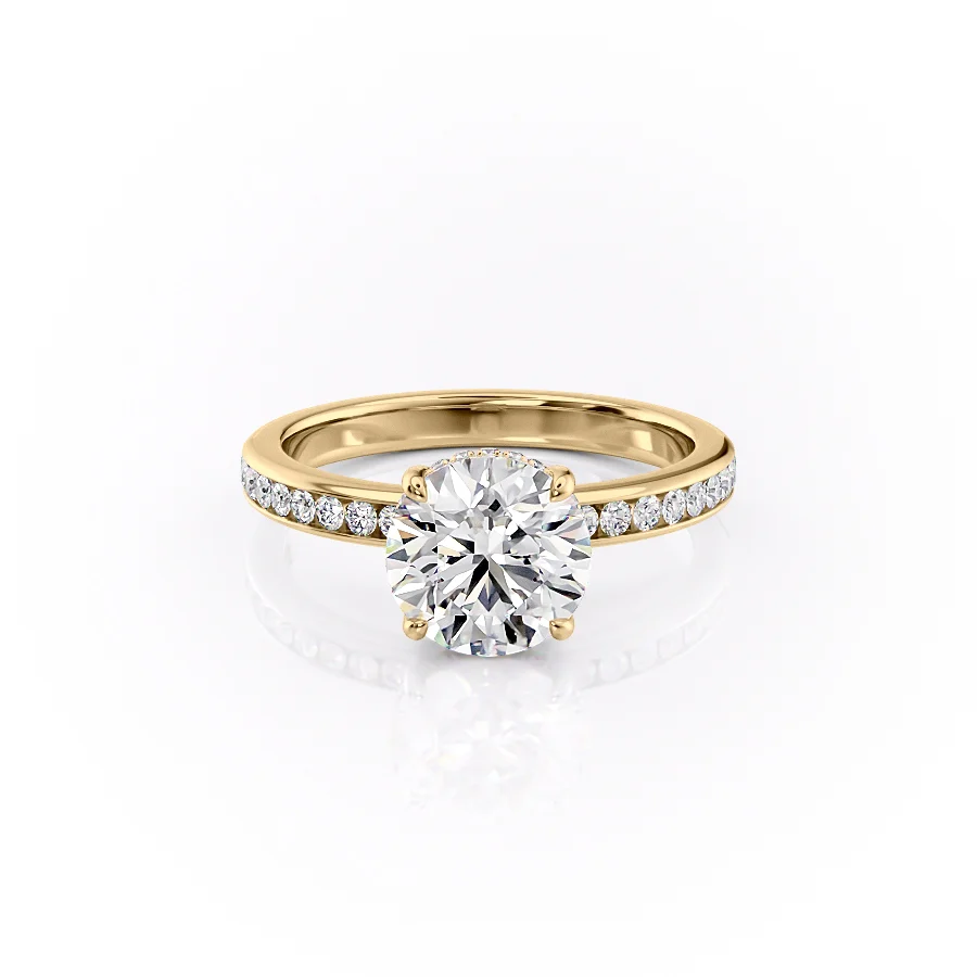 2 CT Round Cut Pave Hidden Halo Engagement Ring - Moissanite Diamond
