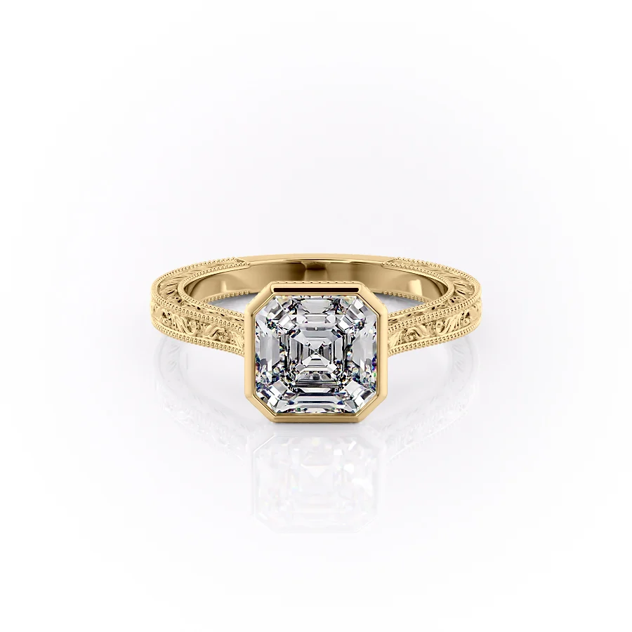 2 CT Asscher Cut Bezel Vintage Engagement Ring - Moissanite Diamond