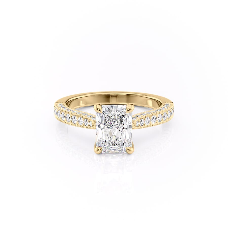 1 CT Radiant Cut Three Side Pave Engagement Ring - Moissanite Diamond