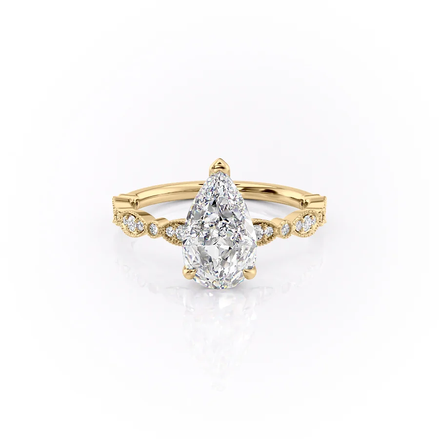 2 CT Pear Cut Milgrain Engagement Ring - Moissanite Diamond